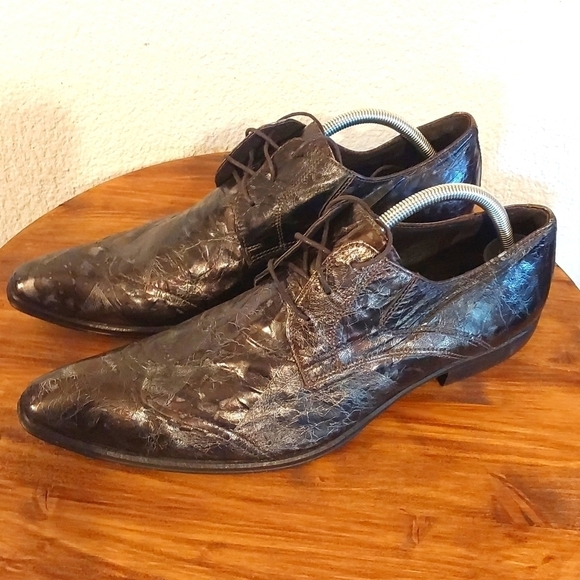 San Marina |Men\'s Black/Silver Marbled Leather Oxford Dress Shoes Formal Sz.11 main image 12